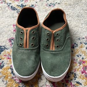 Slip on green Corduroy tennis shoes
